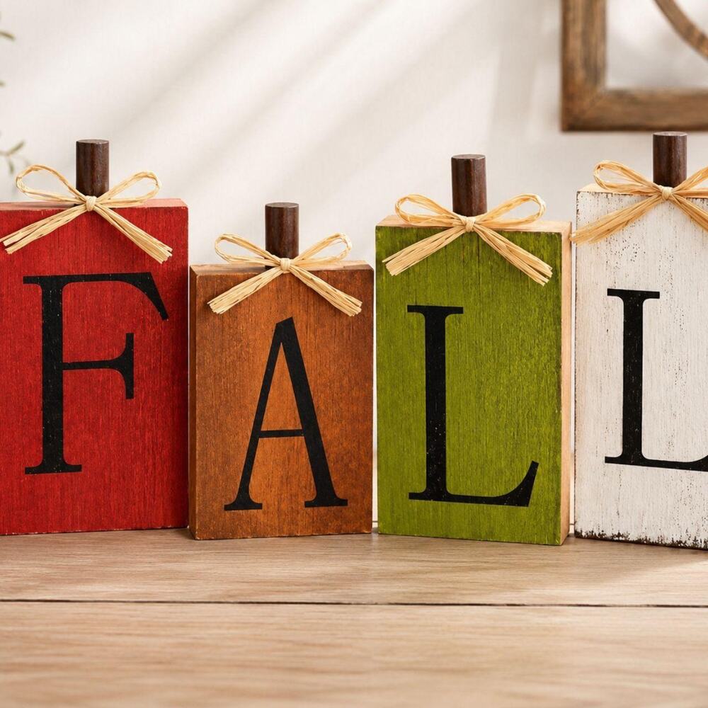 Handmade FALL Wooden Block Sign Set – Rustic Autumn Farmhouse Décor
